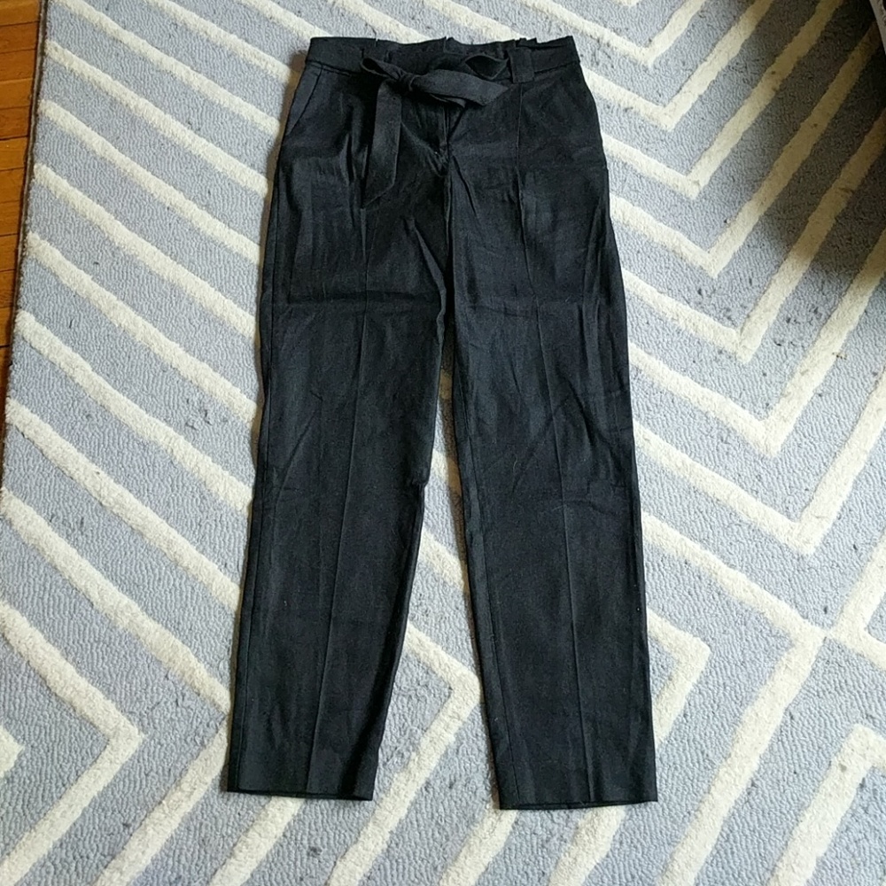 Express black linen blend paper bag waist trousers